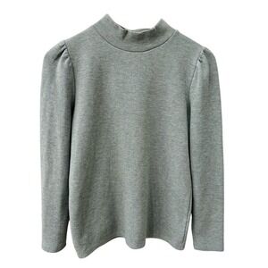Madewell Gray Women's Knit Top Mock neck Puff sleeves sz Small capsule wardrobe
